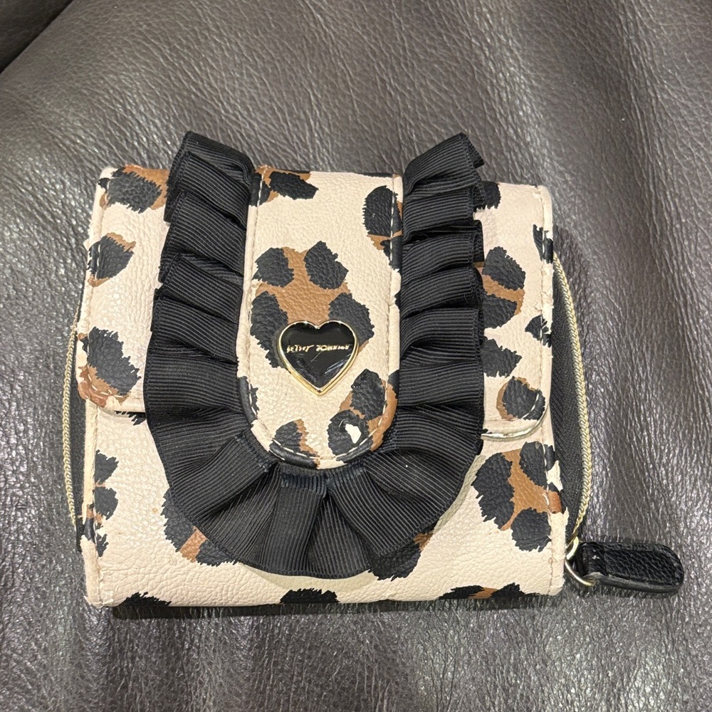 Betsey Johnson Leopard Print Wallet with Black Ruffle